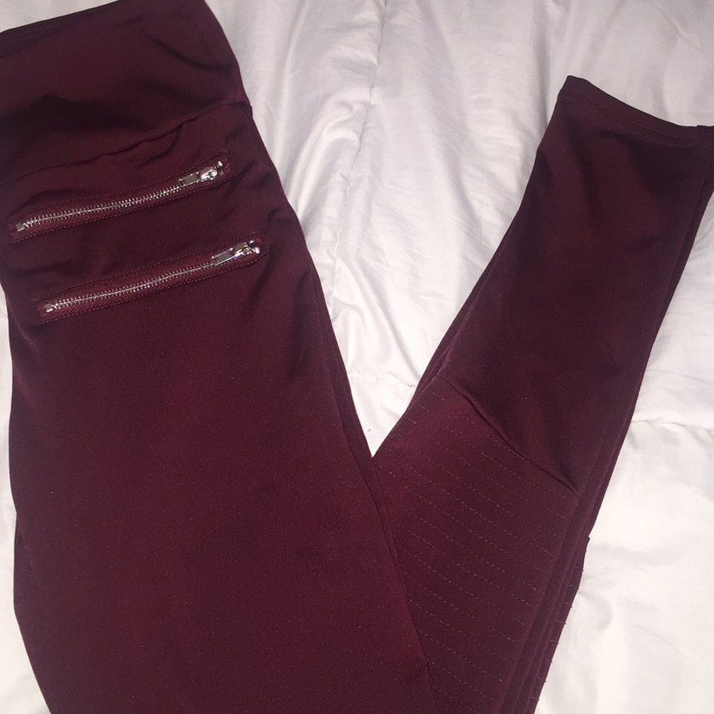 Burgundy Moto Leggings